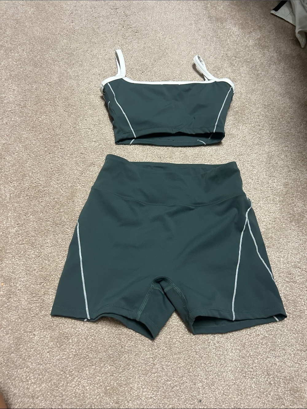 Women’s High-Waist Athletic Shorts in Dark Green with Contrast Trim